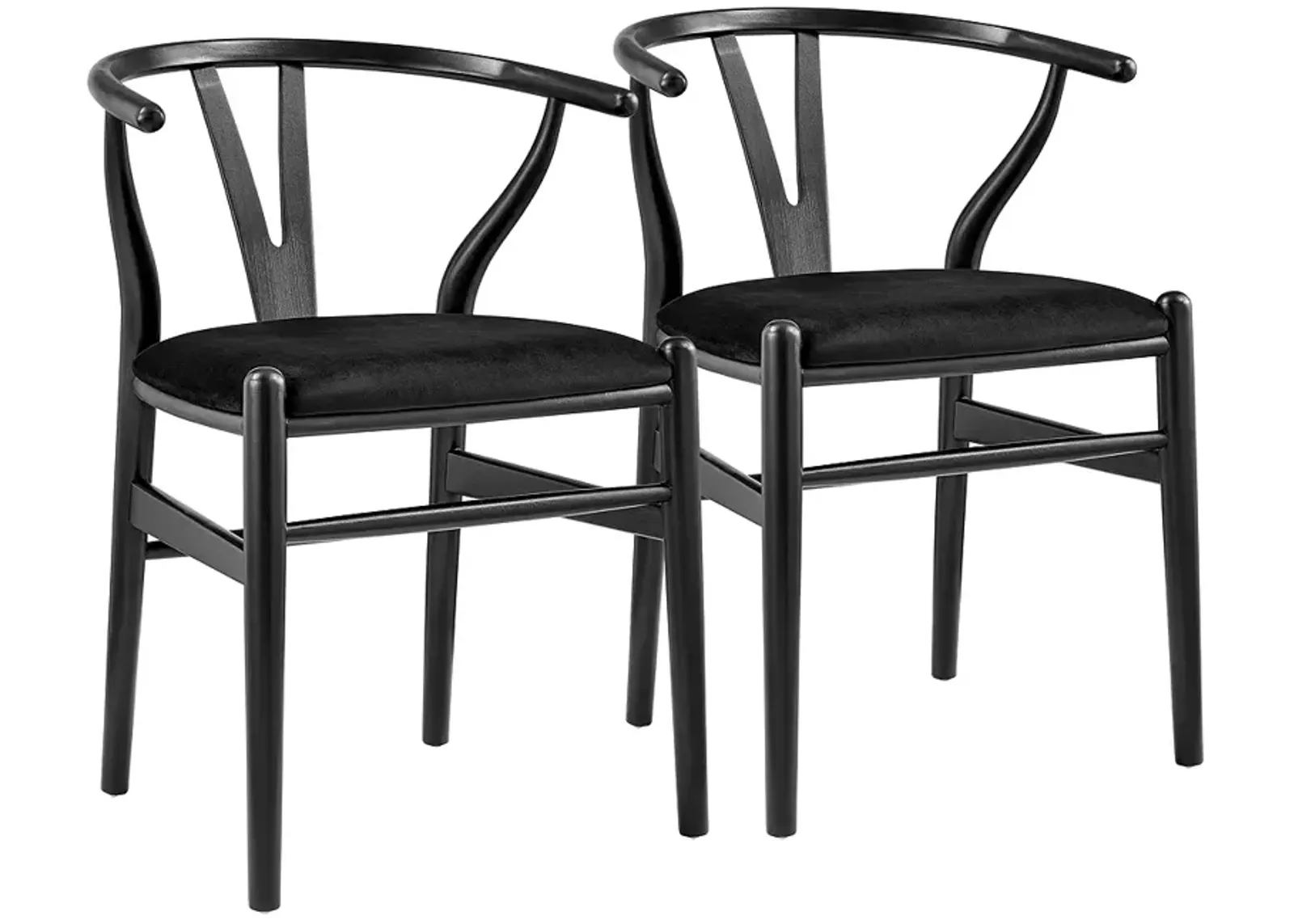 Evelina Black Wood Side Chairs Set of 2 with Velvet Seat