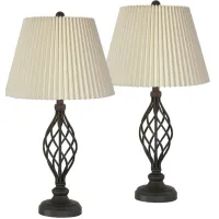 Franklin Iron Works Annie 28" Bronze Lamps with Ivory Shades Set of 2