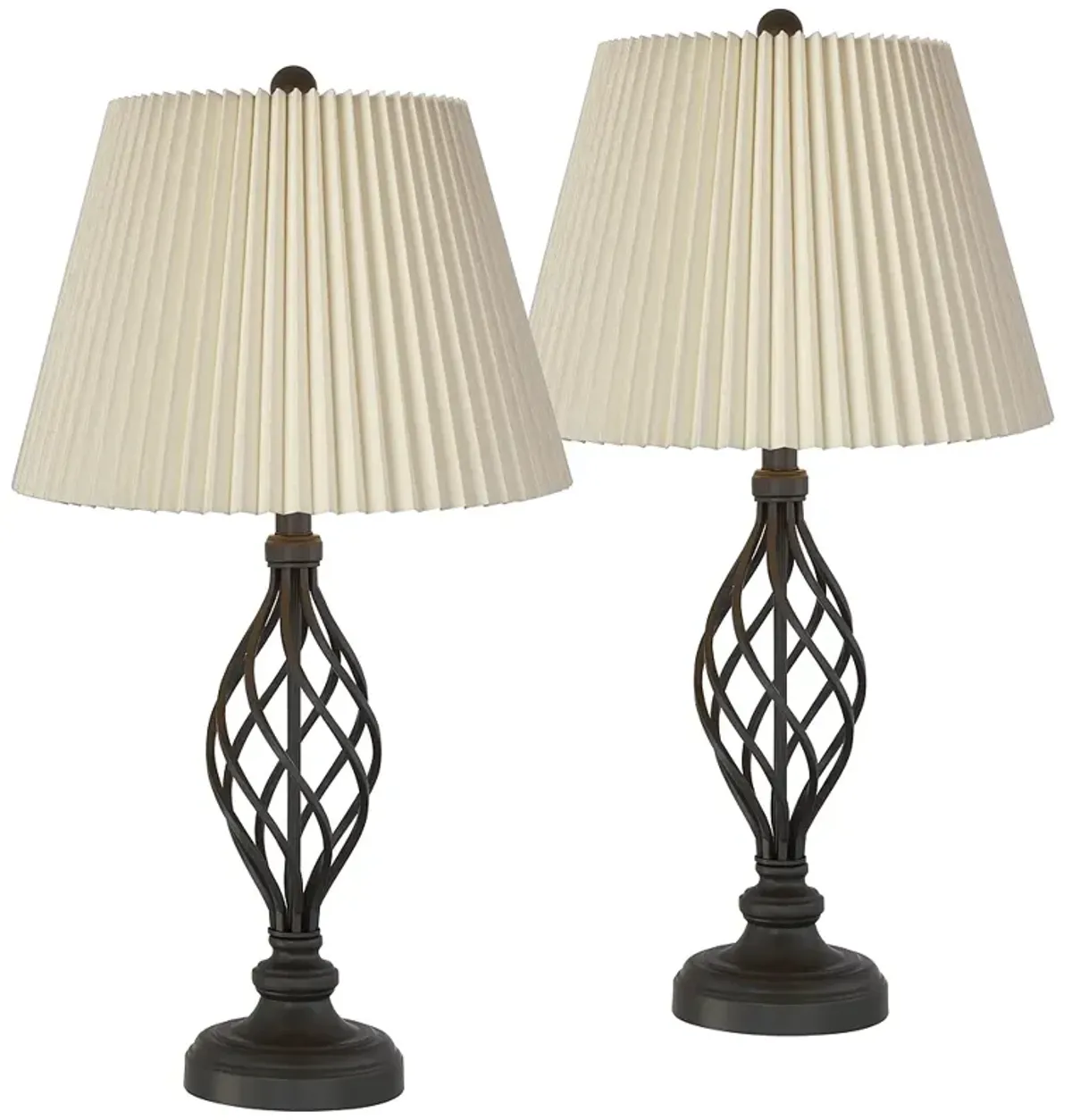 Franklin Iron Works Annie 28" Bronze Lamps with Ivory Shades Set of 2