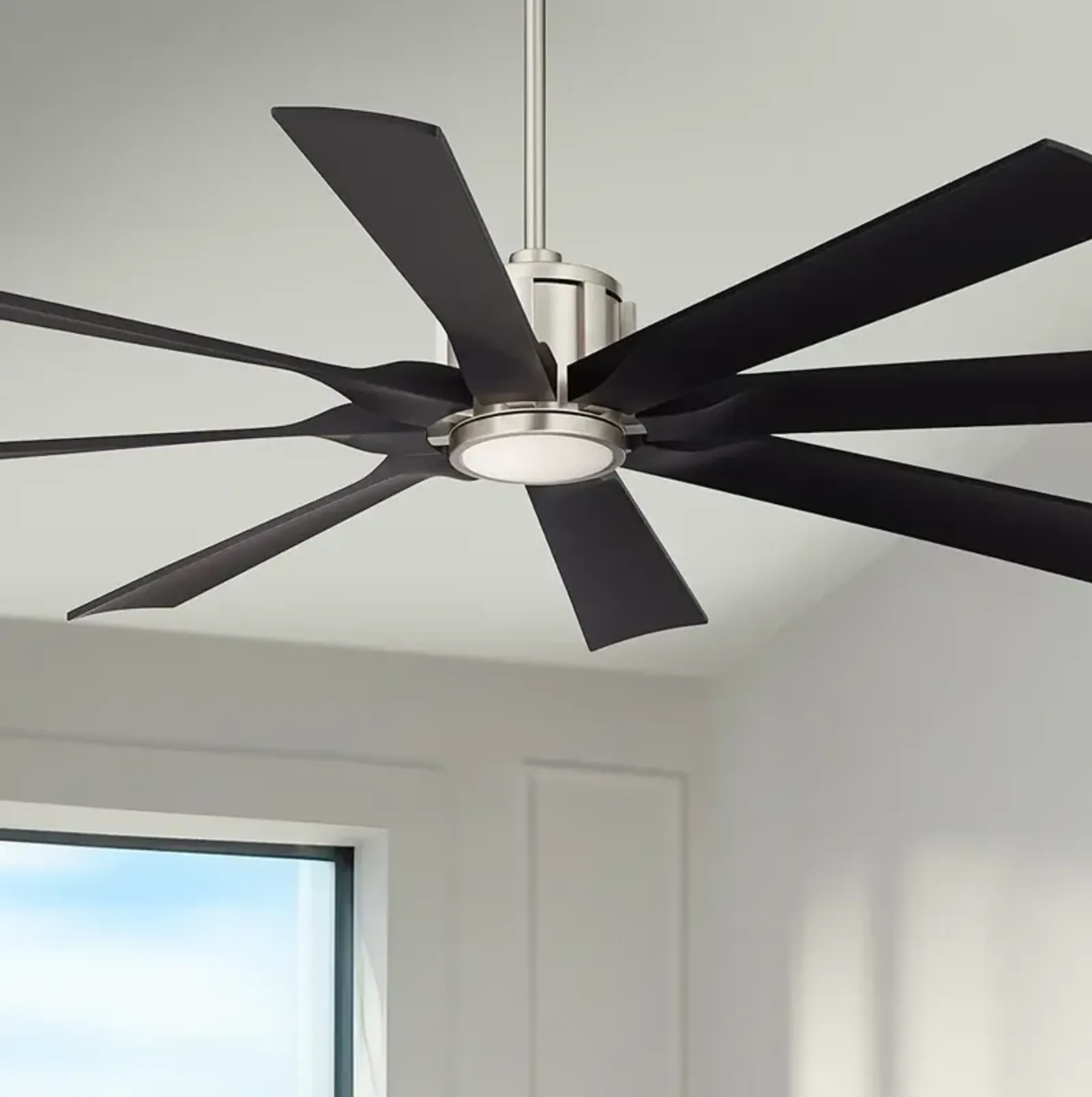 60" Possini Defender Brushed Nickel Damp LED Ceiling Fan with Remote