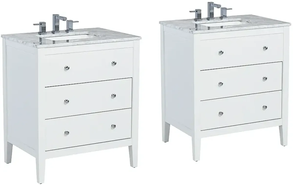 Conna 30" Wide 2-Drawer White Single Sink Vanities Set of 2