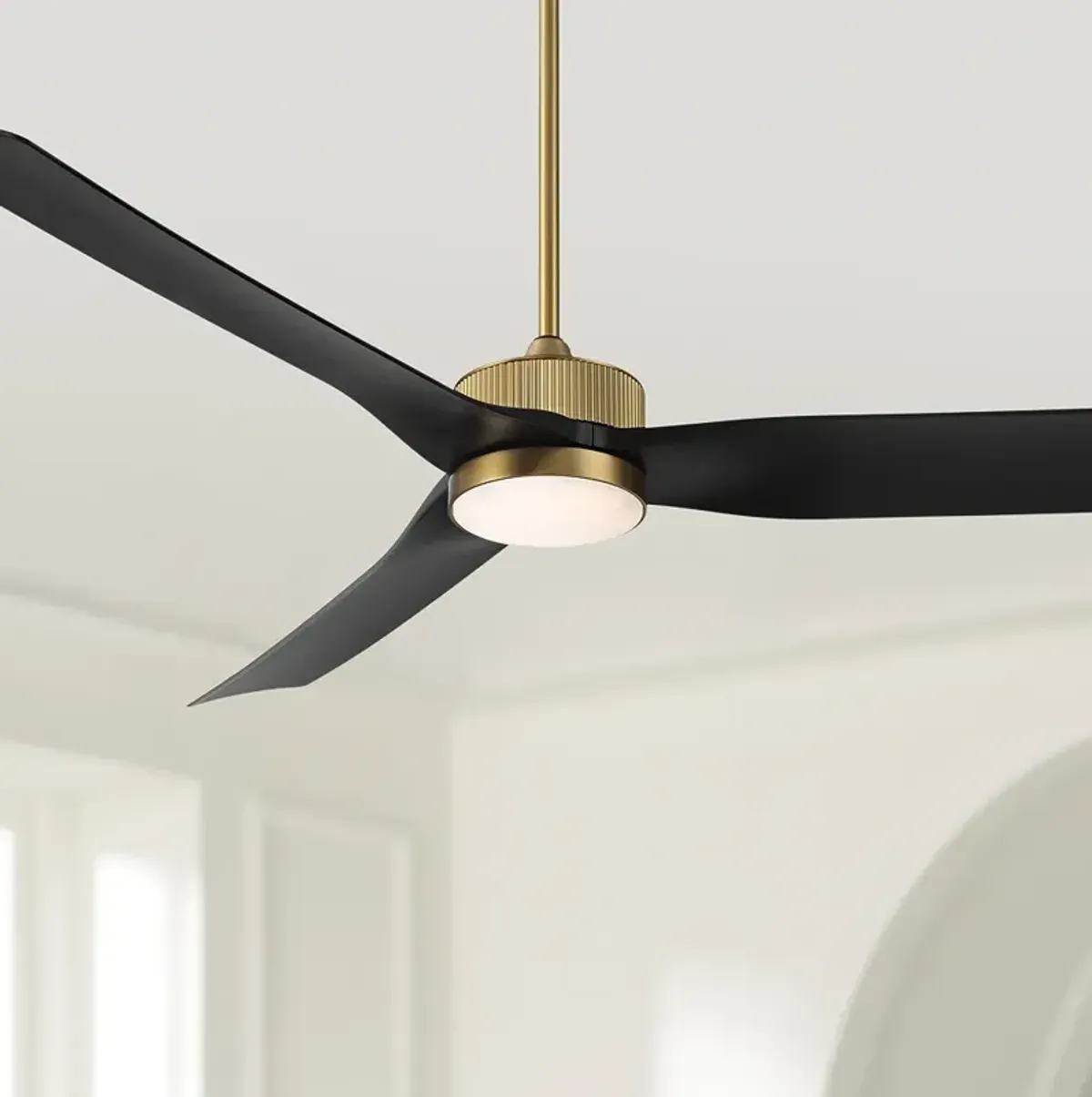 60" Casa Vieja Montage Soft Brass LED Damp Rated Fan with Remote