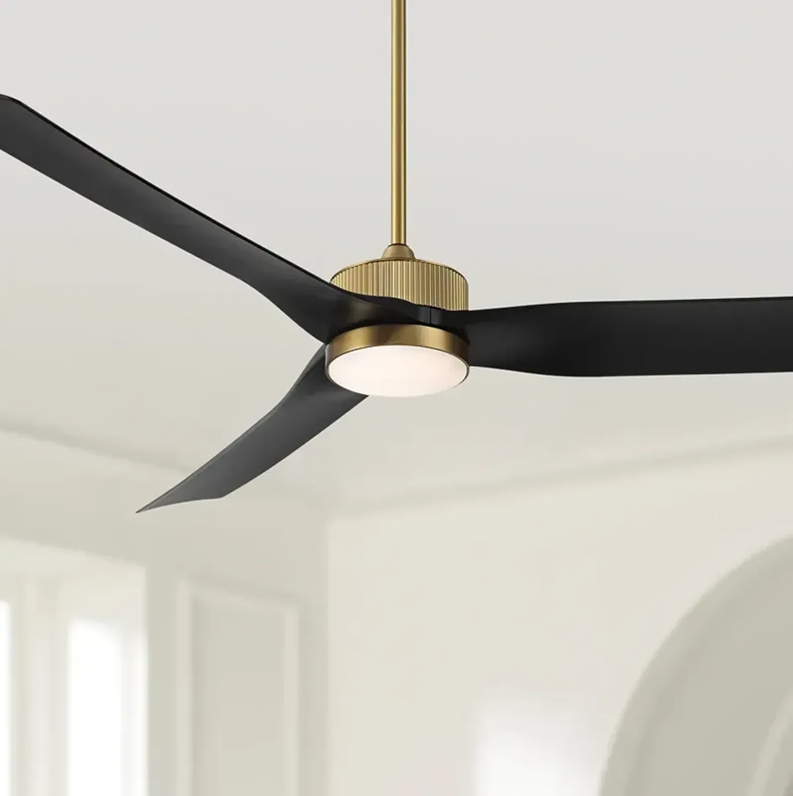 60" Casa Vieja Montage Soft Brass LED Damp Rated Fan with Remote