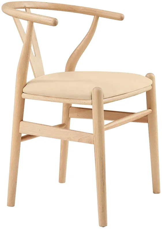 Evelina Natural Wood Side Chairs Set of 2 with Beige Seat