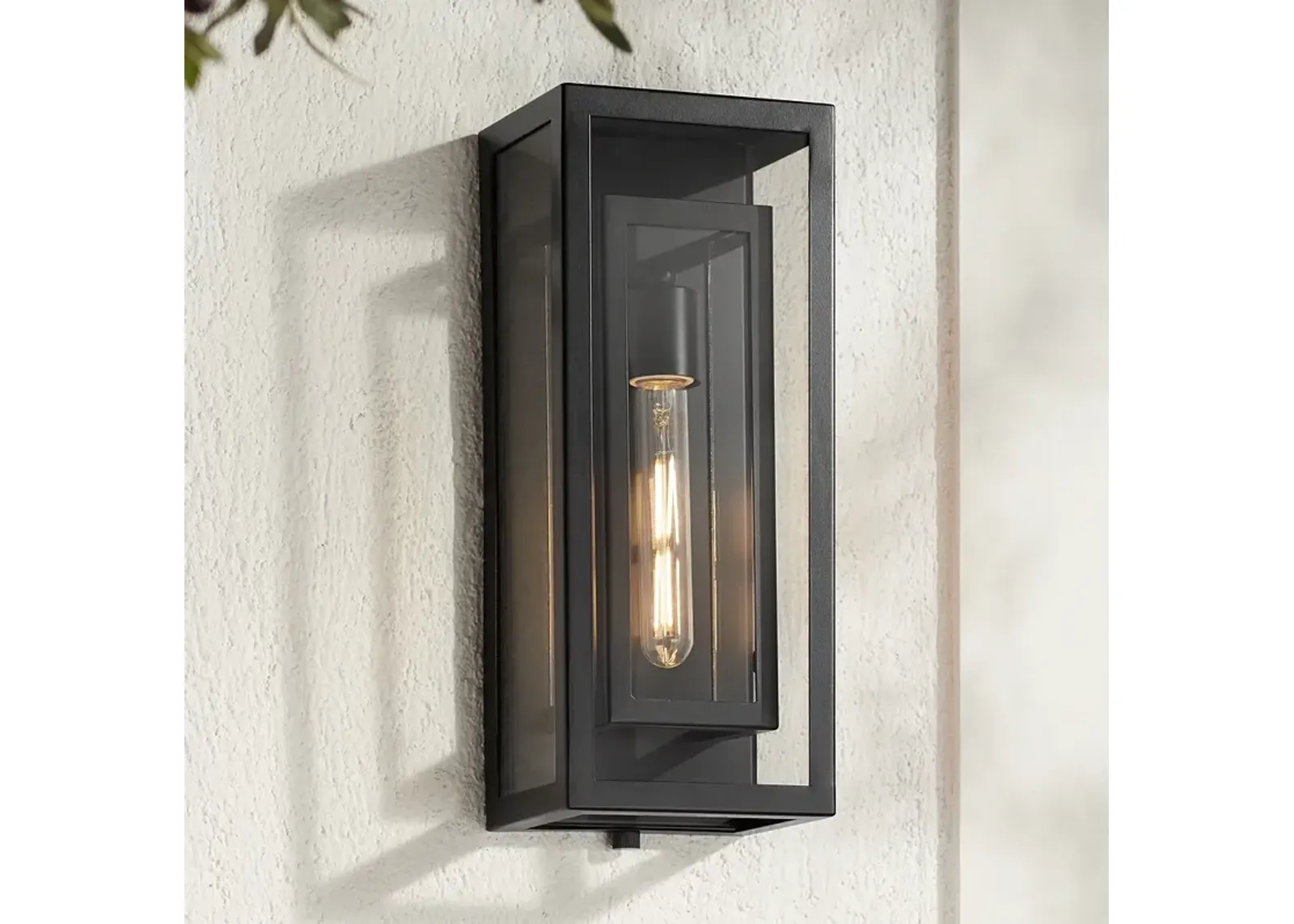 Possini Euro Double Box 16 1/4" Black and Glass Outdoor Wall Light