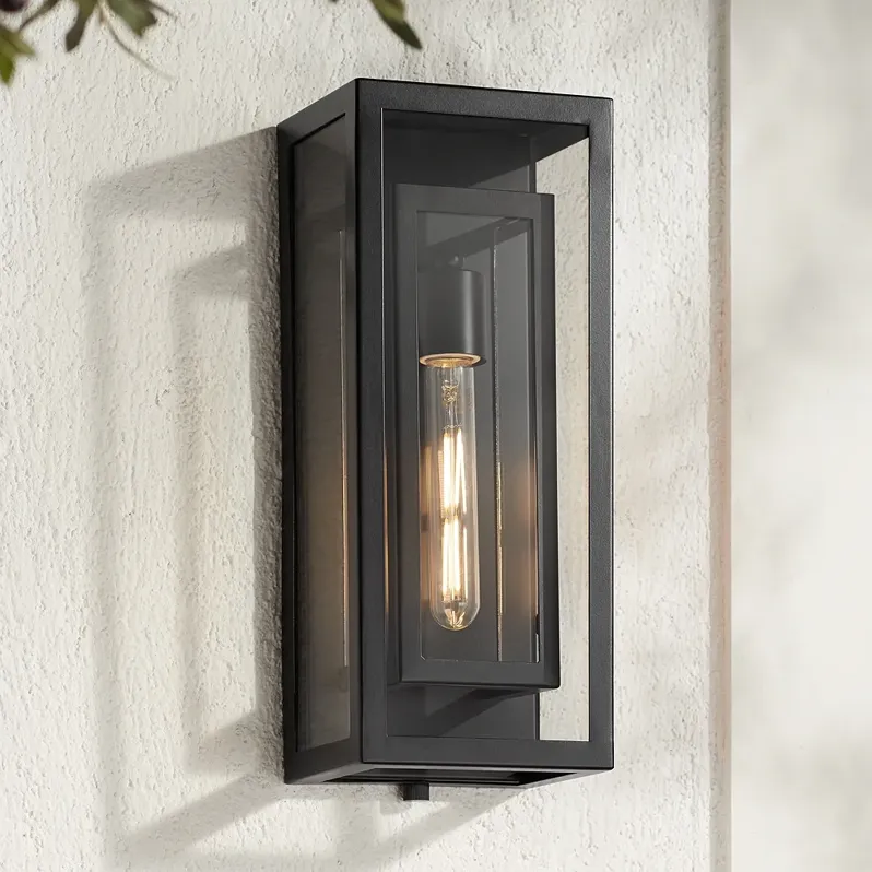 Possini Euro Double Box 16 1/4" Black and Glass Outdoor Wall Light