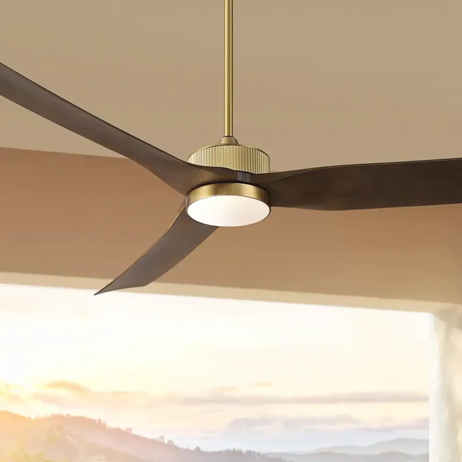 60" Casa Vieja Montage Soft Brass LED Damp Rated Fan with Remote