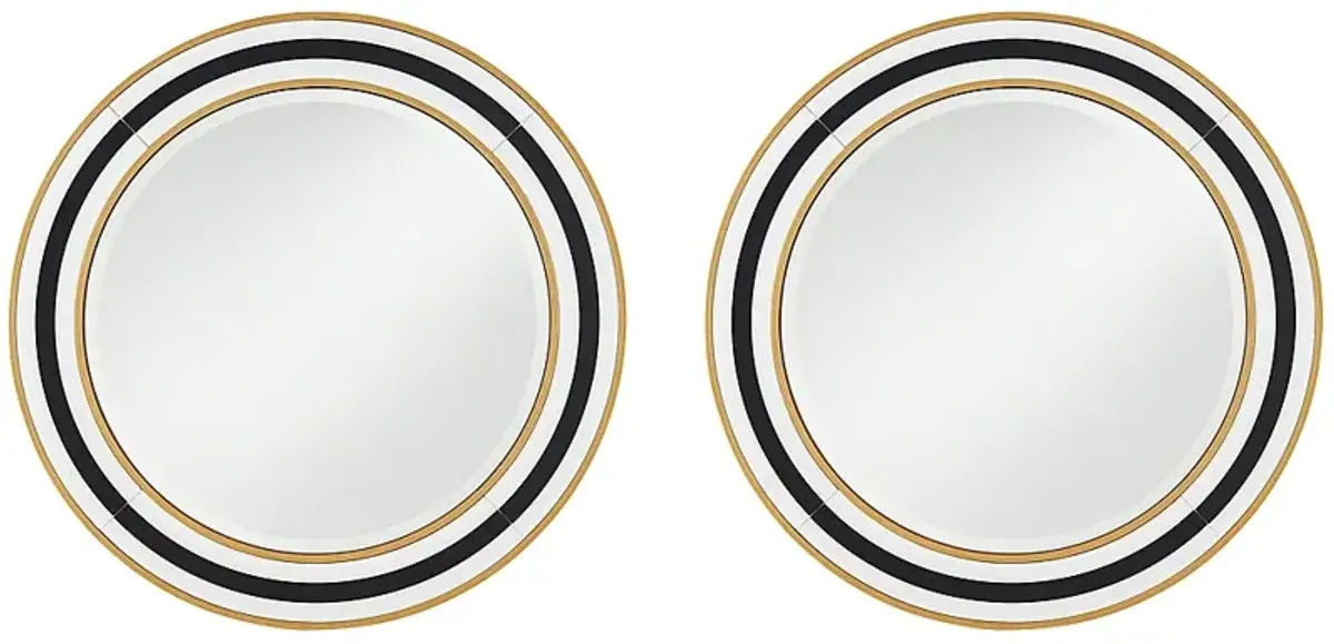 Cape Cod Black and Gold 31 1/2" Round Wall Mirrors Set of 2