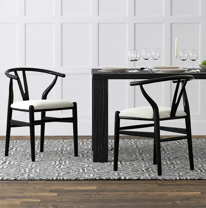 Evelina Black Wood Side Chairs Set of 2 with Beige Seat