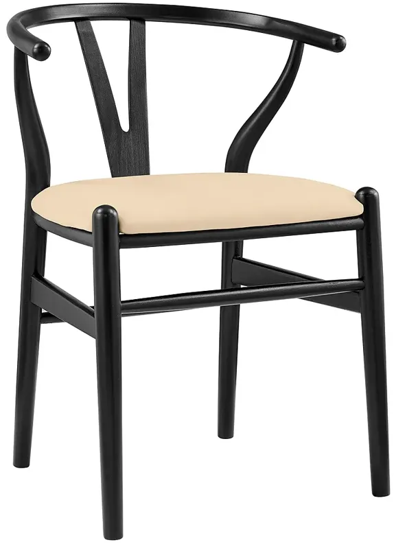 Evelina Black Wood Side Chairs Set of 2 with Beige Seat