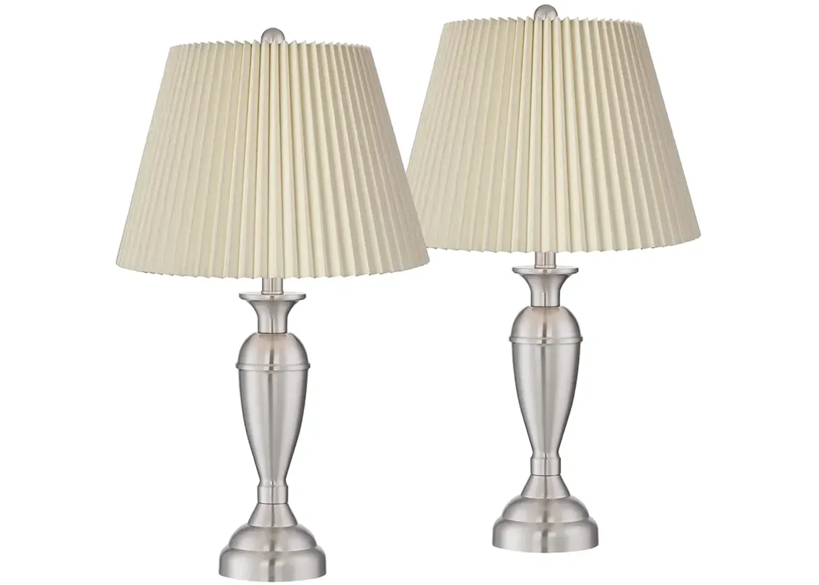 Blair Brushed Nickel Metal Lamps with Ivory Linen Pleated Shades Set of 2