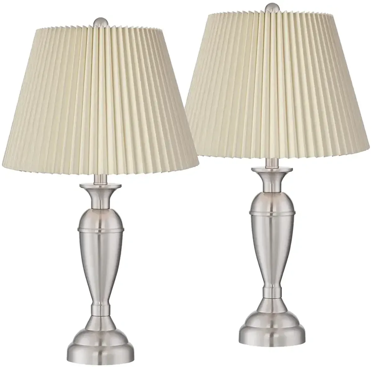 Blair Brushed Nickel Metal Lamps with Ivory Linen Pleated Shades Set of 2