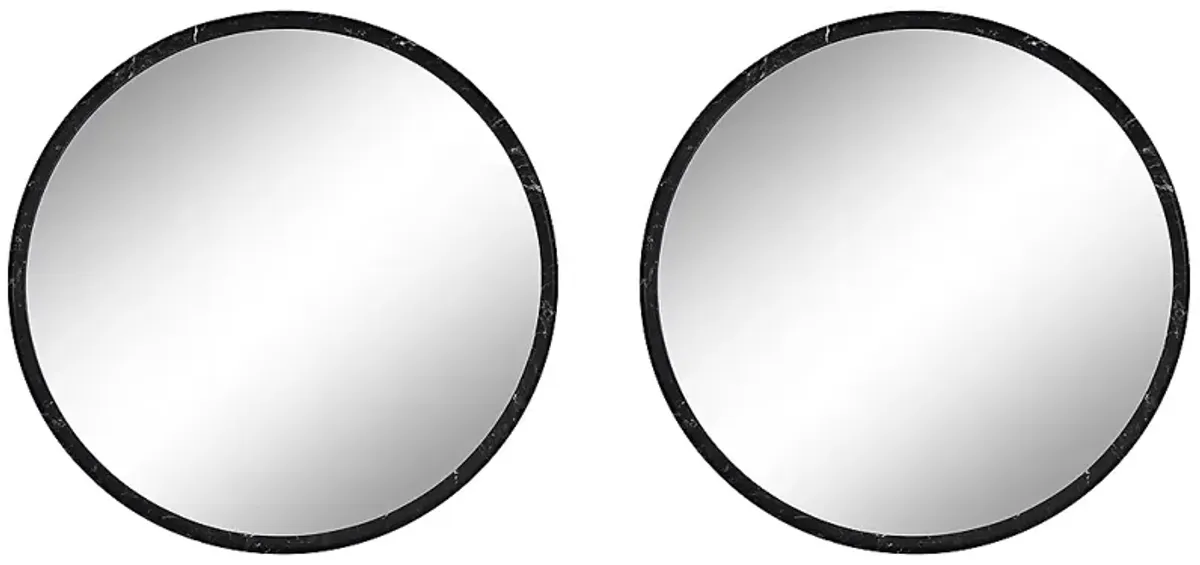 Possini Euro Harriet Black Faux Marble 34" Round Wall Mirrors Set of 2
