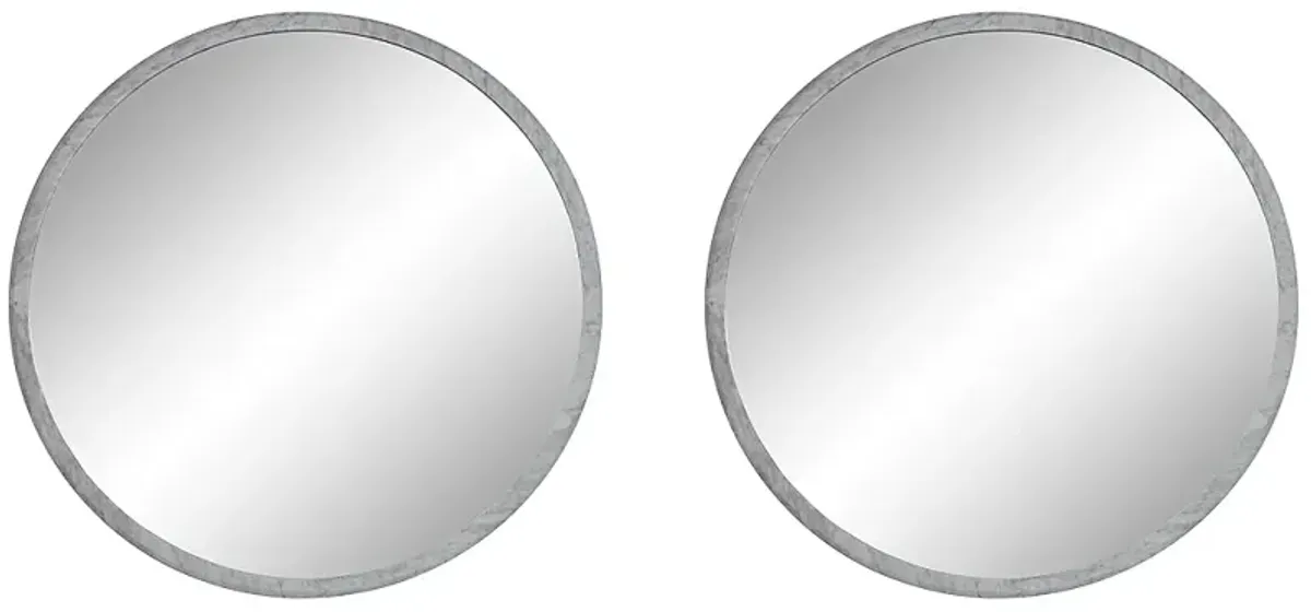 Possini Euro Harriet White Faux Marble 34" Round Wall Mirrors Set of 2