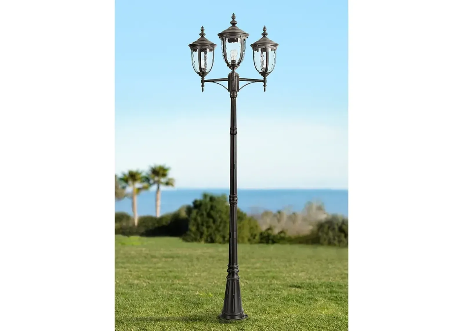 Bellagio 96" High Black Outdoor 3-Light Street Lantern