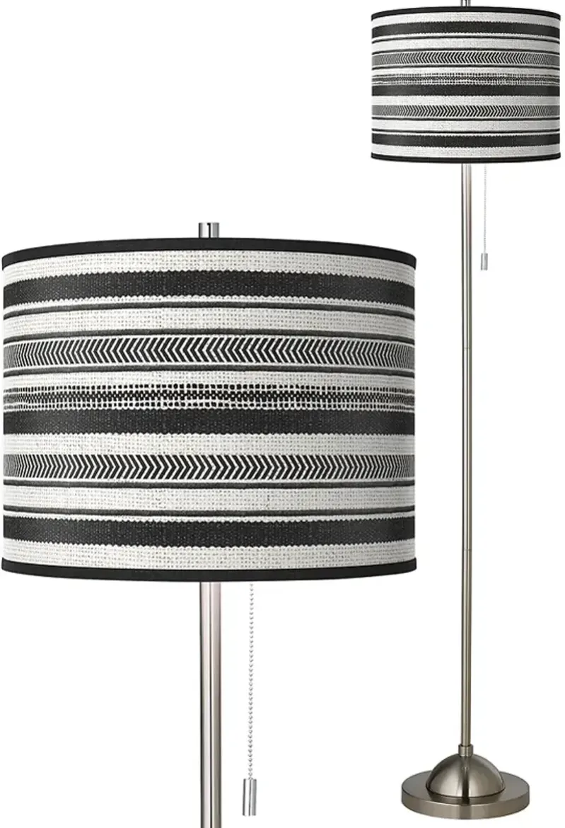 Stripes Noir Brushed Nickel Pull Chain Floor Lamp