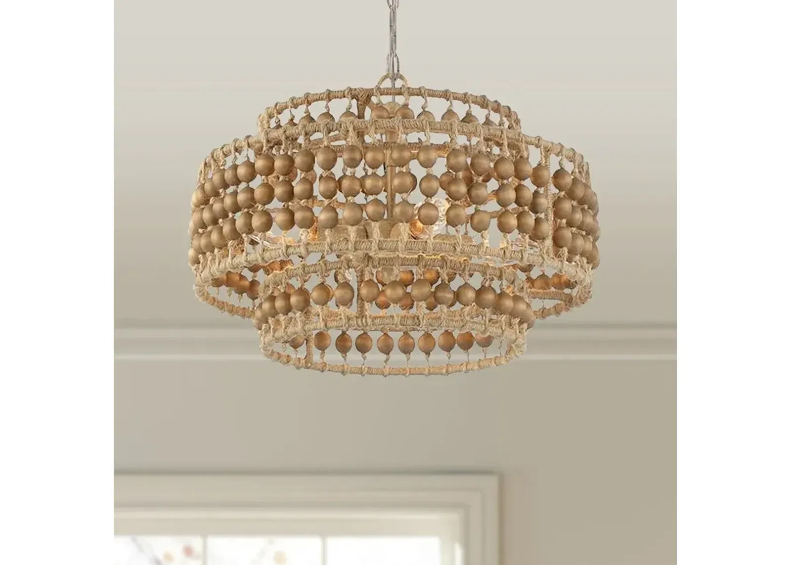 Crystorama Silas 16" Wide Sand Steel Wood Beads 4-Light Chandelier