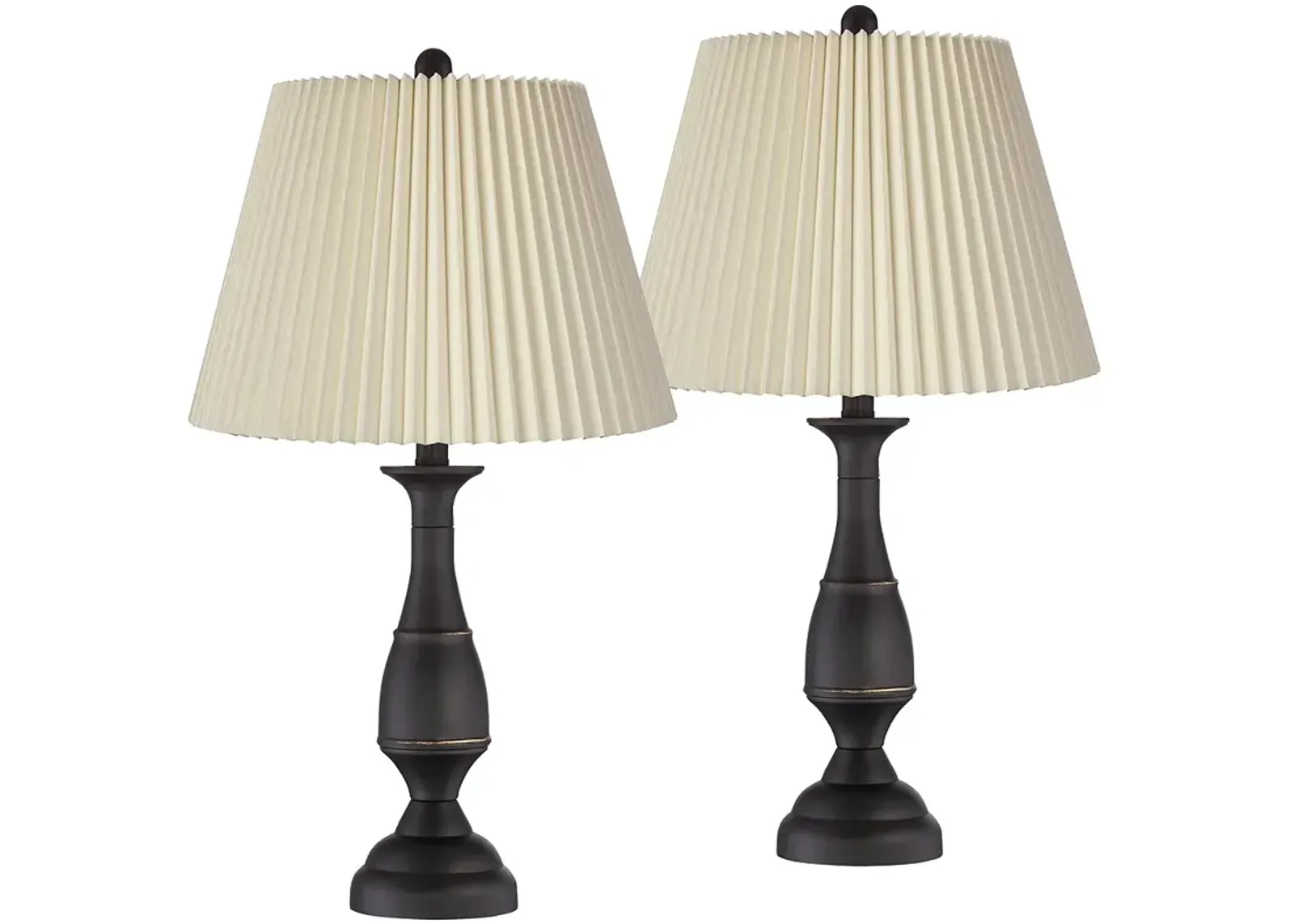 Ben Dark Bronze Metal Table Lamps with Ivory Linen Pleated Shades Set of 2