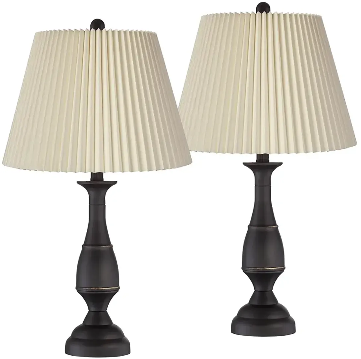 Ben Dark Bronze Metal Table Lamps with Ivory Linen Pleated Shades Set of 2