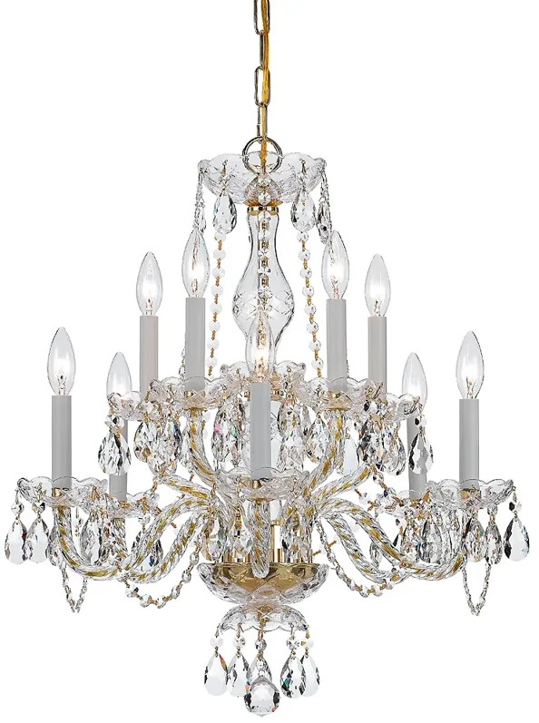 Traditional Crystal 10 Light Clear Crystal Polished Brass Chandelier