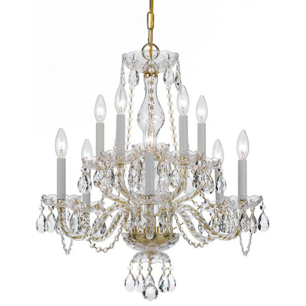 Traditional Crystal 10 Light Clear Crystal Polished Brass Chandelier