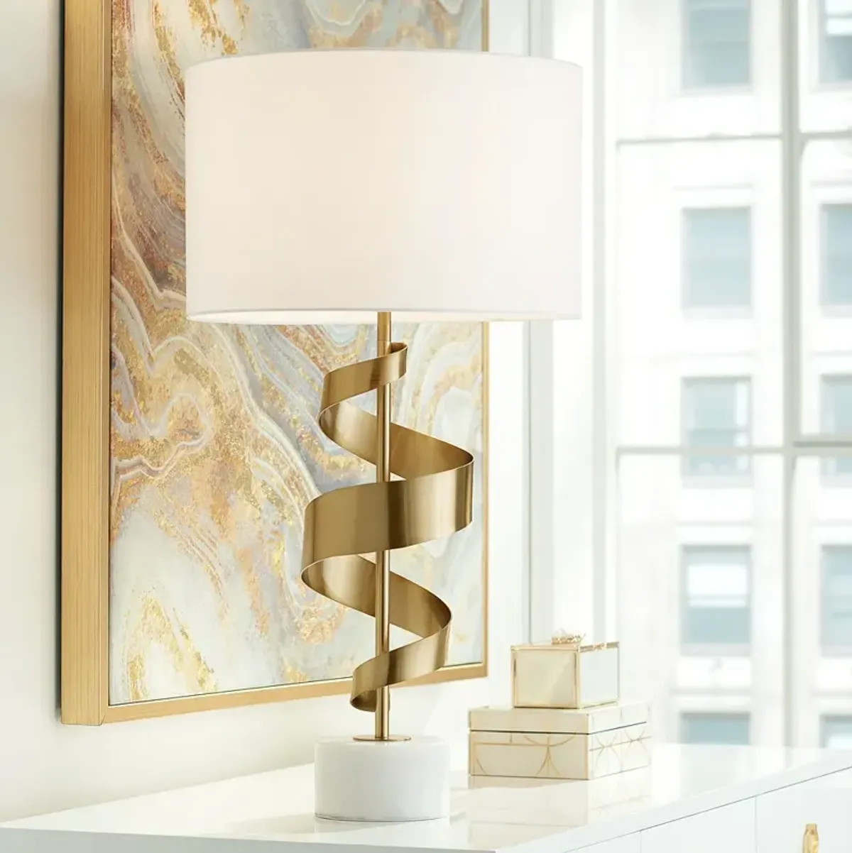 Possini Euro Ribbon Wave 30 3/4" Gold and Marble Modern Table Lamp