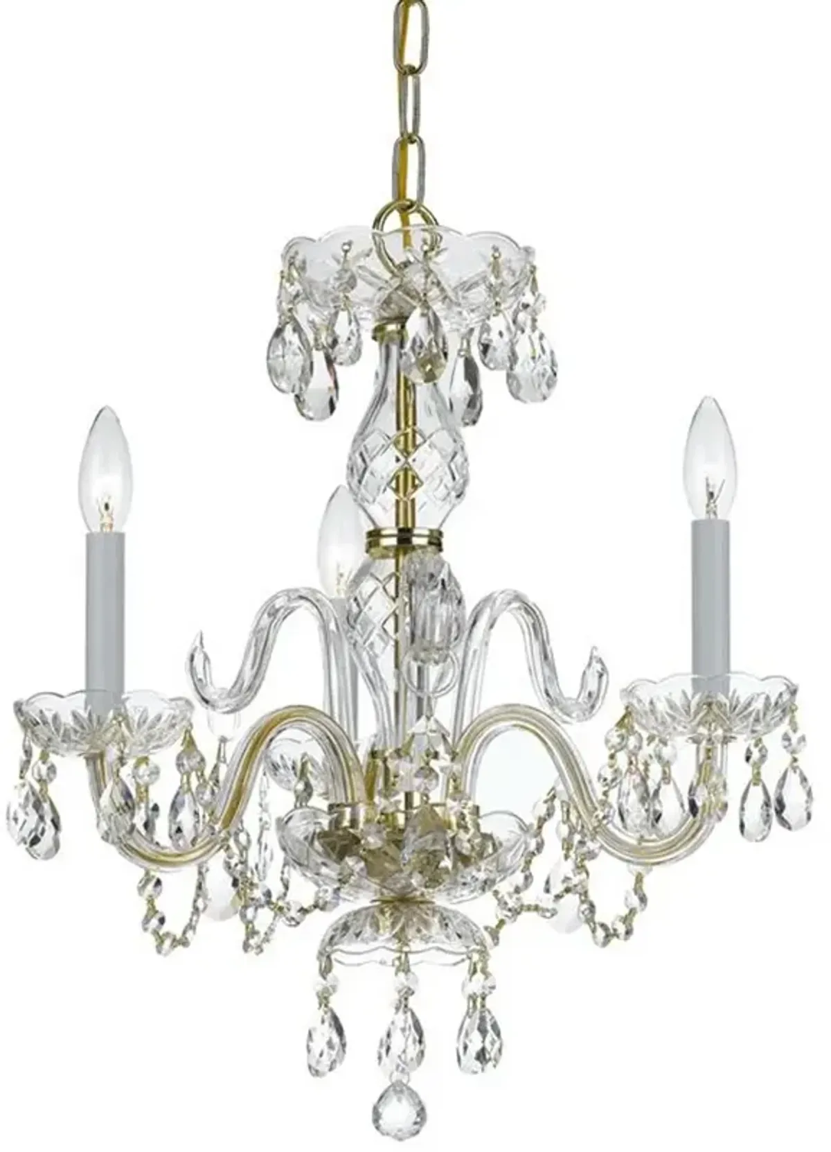 Traditional Crystal 3 Light Clear Crystal Polished Brass Mini Chandelier