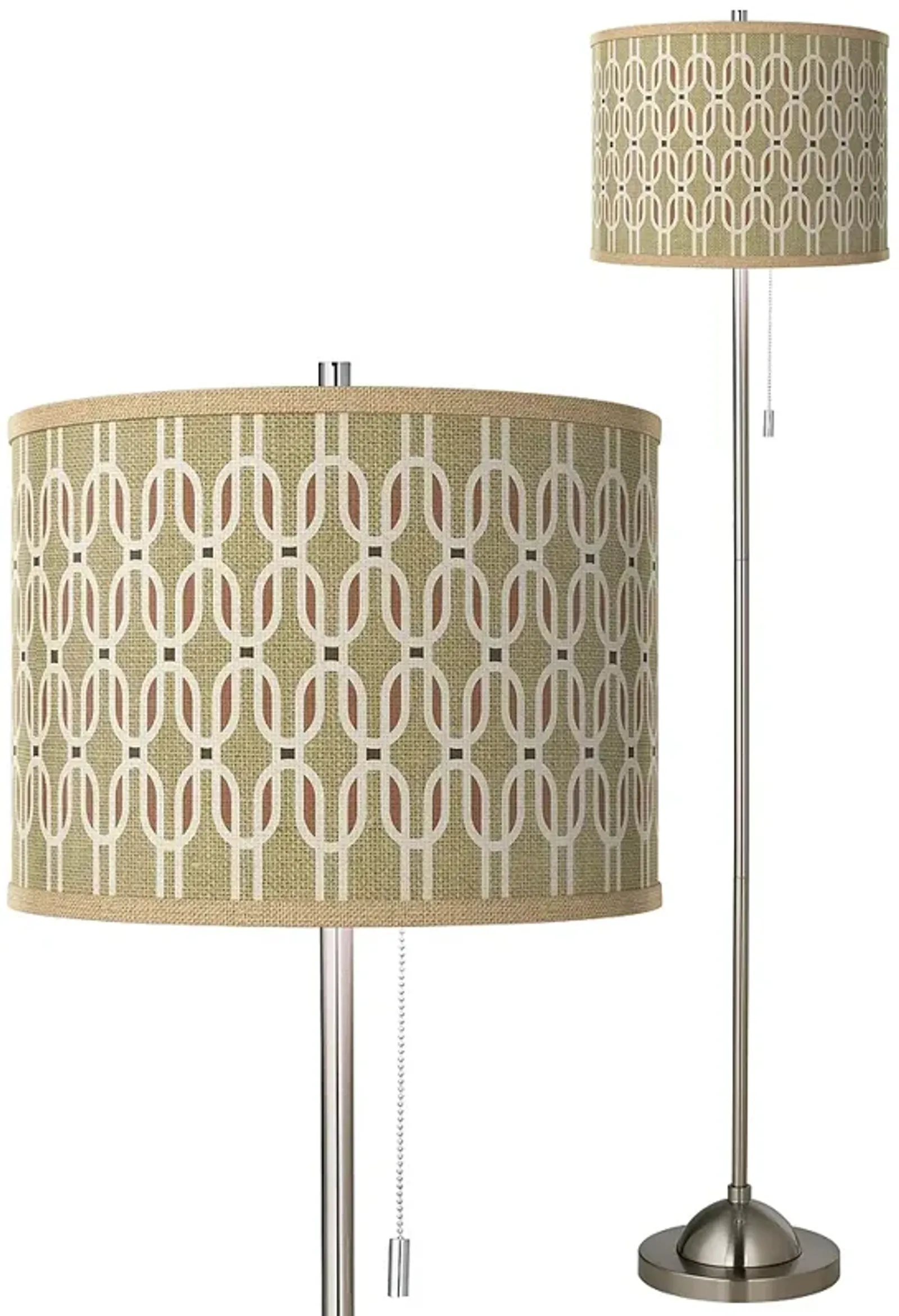 Rustic Mod Giclee Glow Shade on Brushed Nickel Pull Chain Floor Lamp