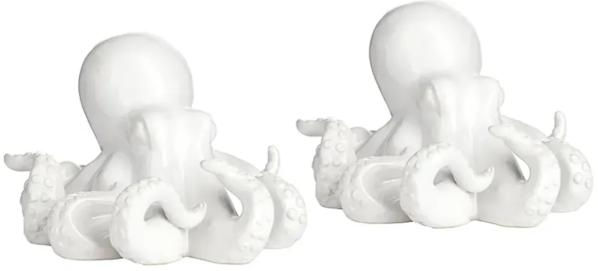 Octopus 9 1/4" Wide Shiny White Decorative Figurines Set of 2