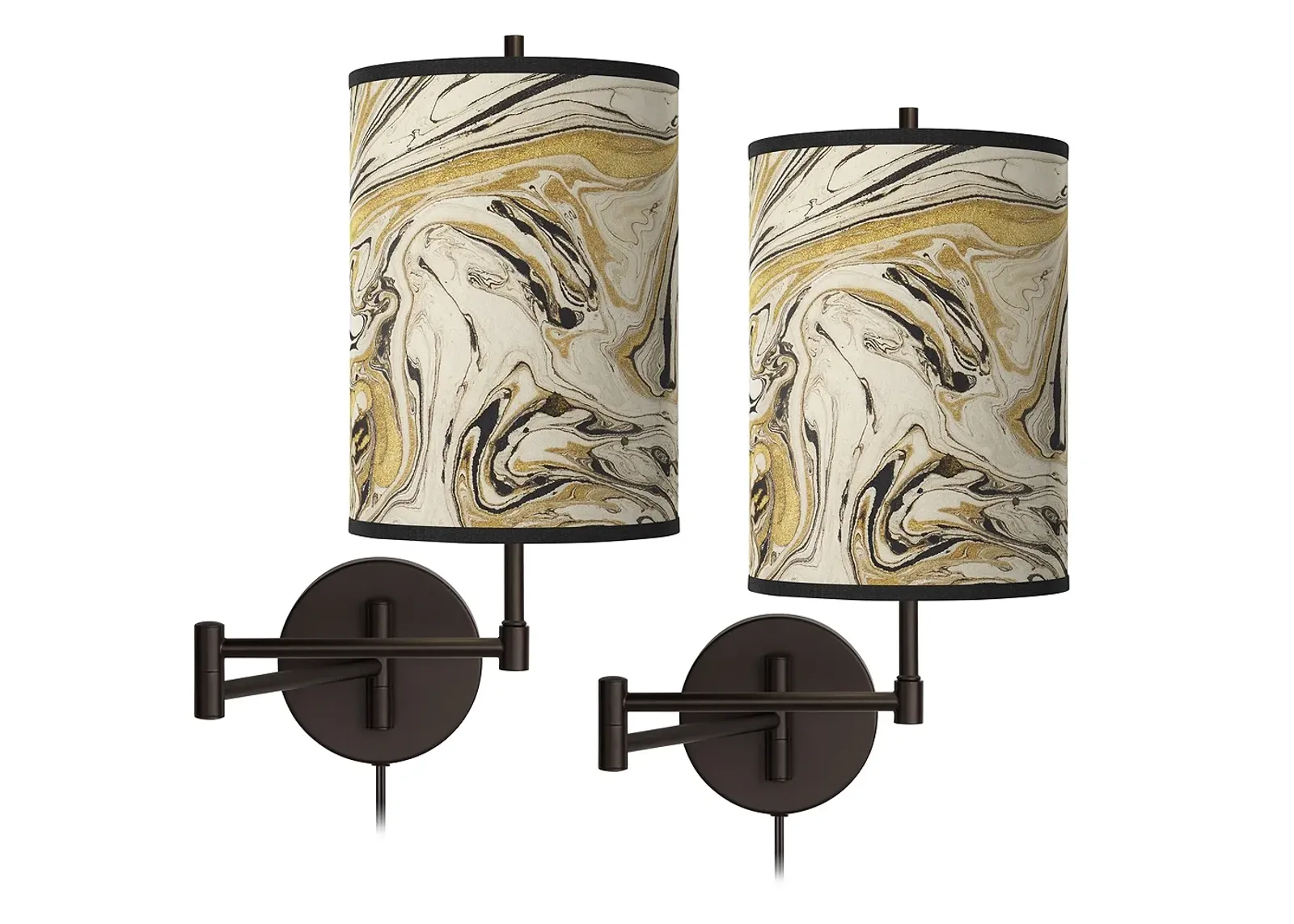 Venetian Marble Tessa Bronze Swing Arm Wall Lamps Set of 2