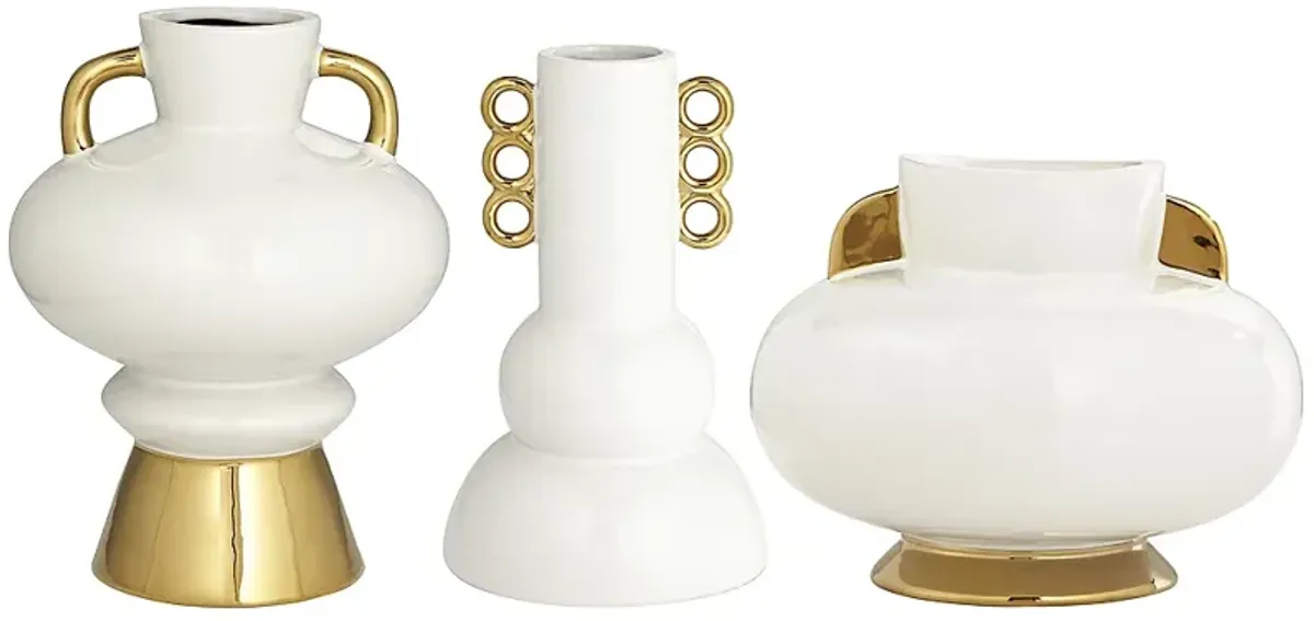 Empress White and Gold 3-Piece Ceramic Vase Set