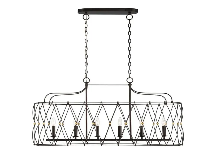 Zucca 6 Light English Bronze &#38; Antique Gold Linear Chandelier