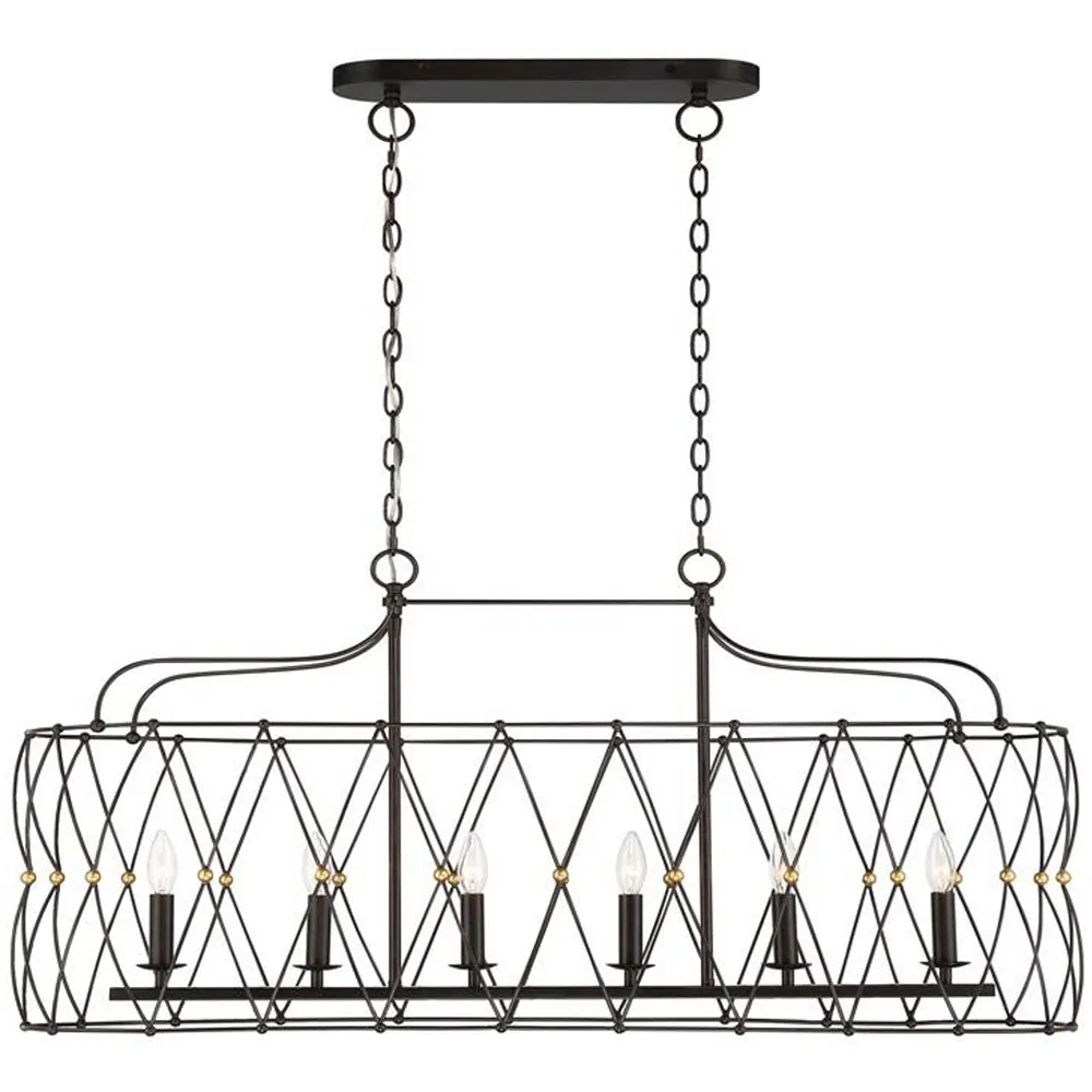 Zucca 6 Light English Bronze &#38; Antique Gold Linear Chandelier