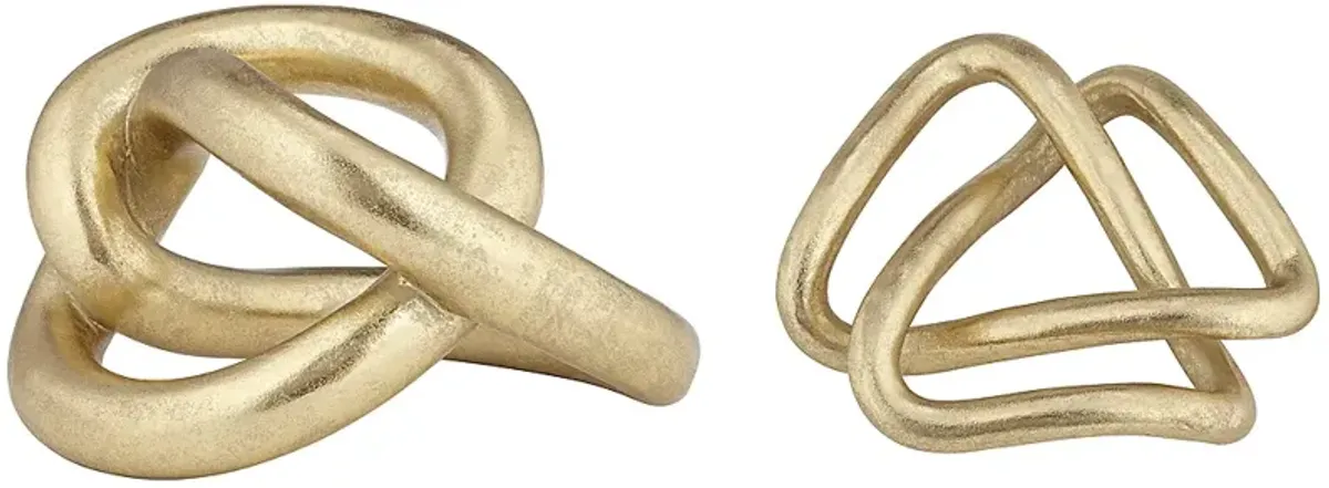 Squiggly Shiny Gold Leaf 2-Piece Chain Sculpture Set