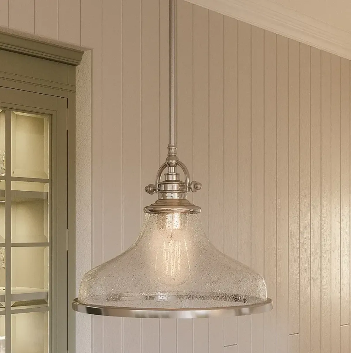 Quoizel Grant 13 1/2" Wide Brushed Nickel Seeded Glass Dome Pendant
