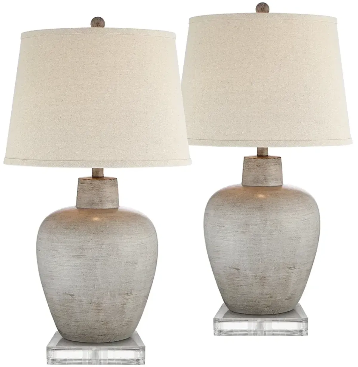 Regency Hill Brushed Glenn Gray Urn Table Lamps Set of 2 with Risers