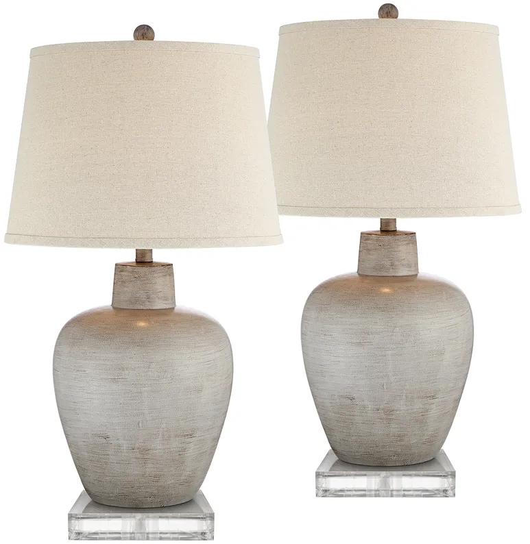 Regency Hill Brushed Gray Designer Urn Table Lamps Set of 2 with Risers