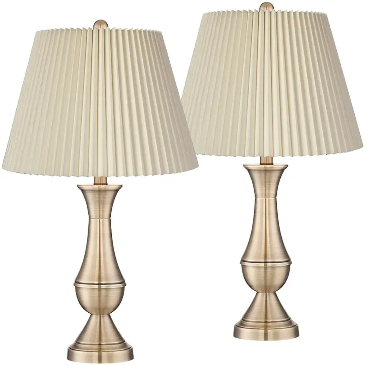 Regency Hill Becky 24 3/4" Ivory Pleated Brass Table Lamps Set of 2