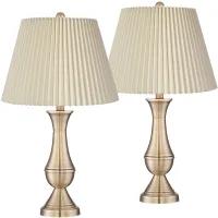 Becky Antique Brass Metal Table Lamps with Ivory Pleated Shades Set of 2