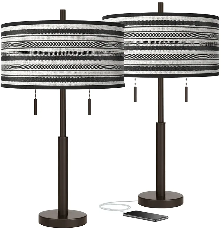 Giclee Glow Robbie 25 1/2" Bronze Stripes Noir USB Lamps Set of 2