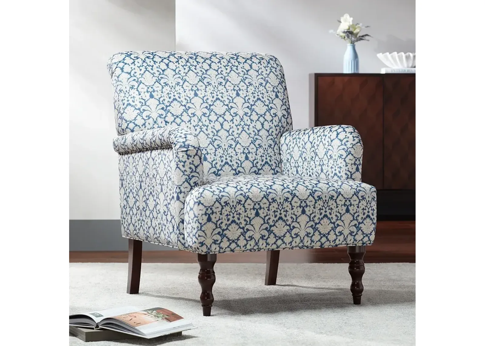 Nottingham Blue and White Fabric Arm Chair