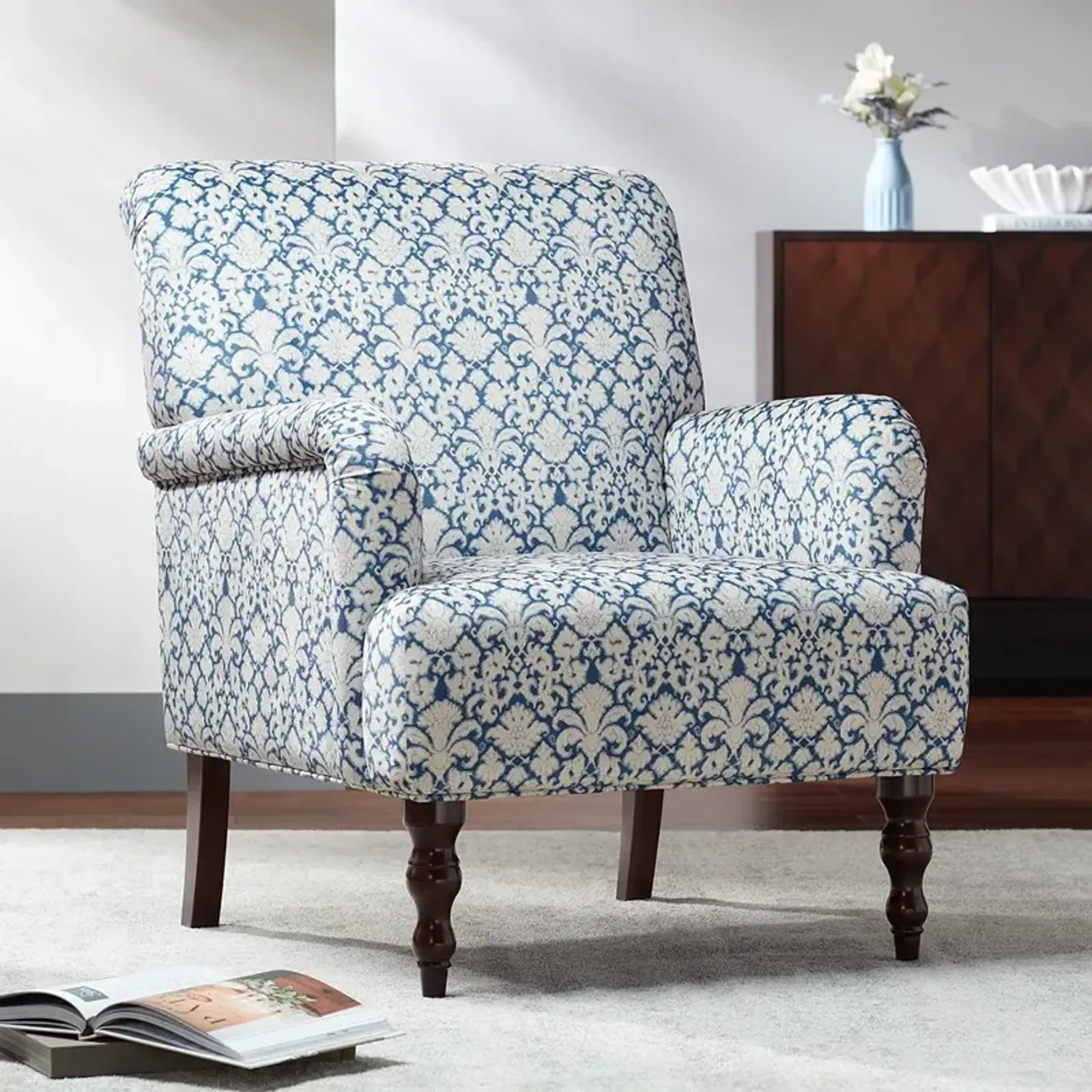 Nottingham Blue and White Fabric Arm Chair