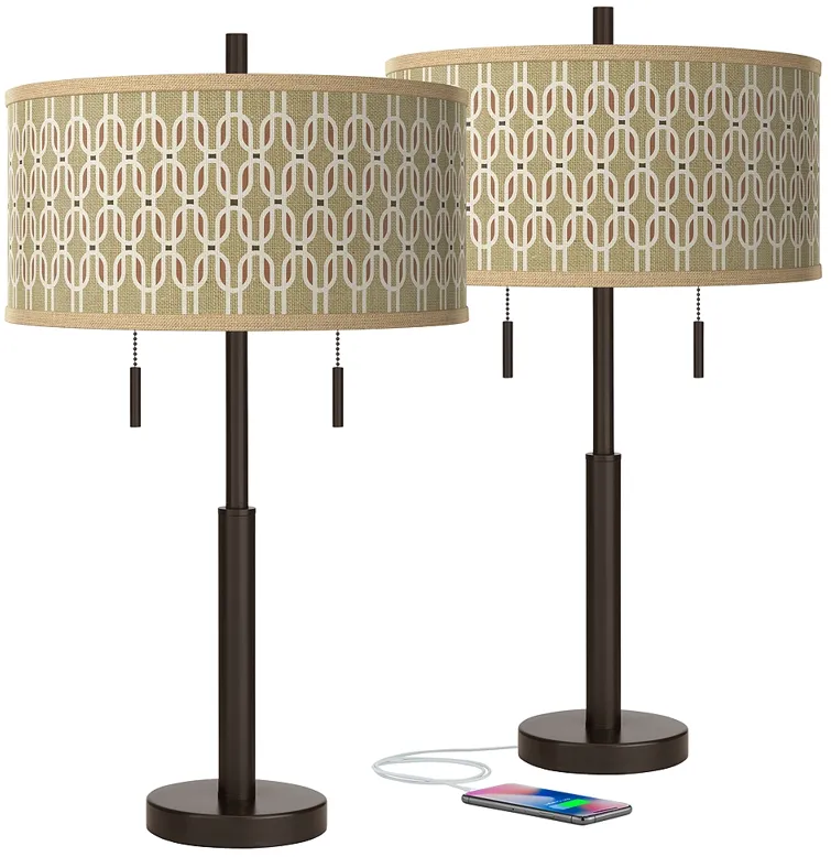 Rustic Mod Robbie Bronze USB Table Lamps Set of 2