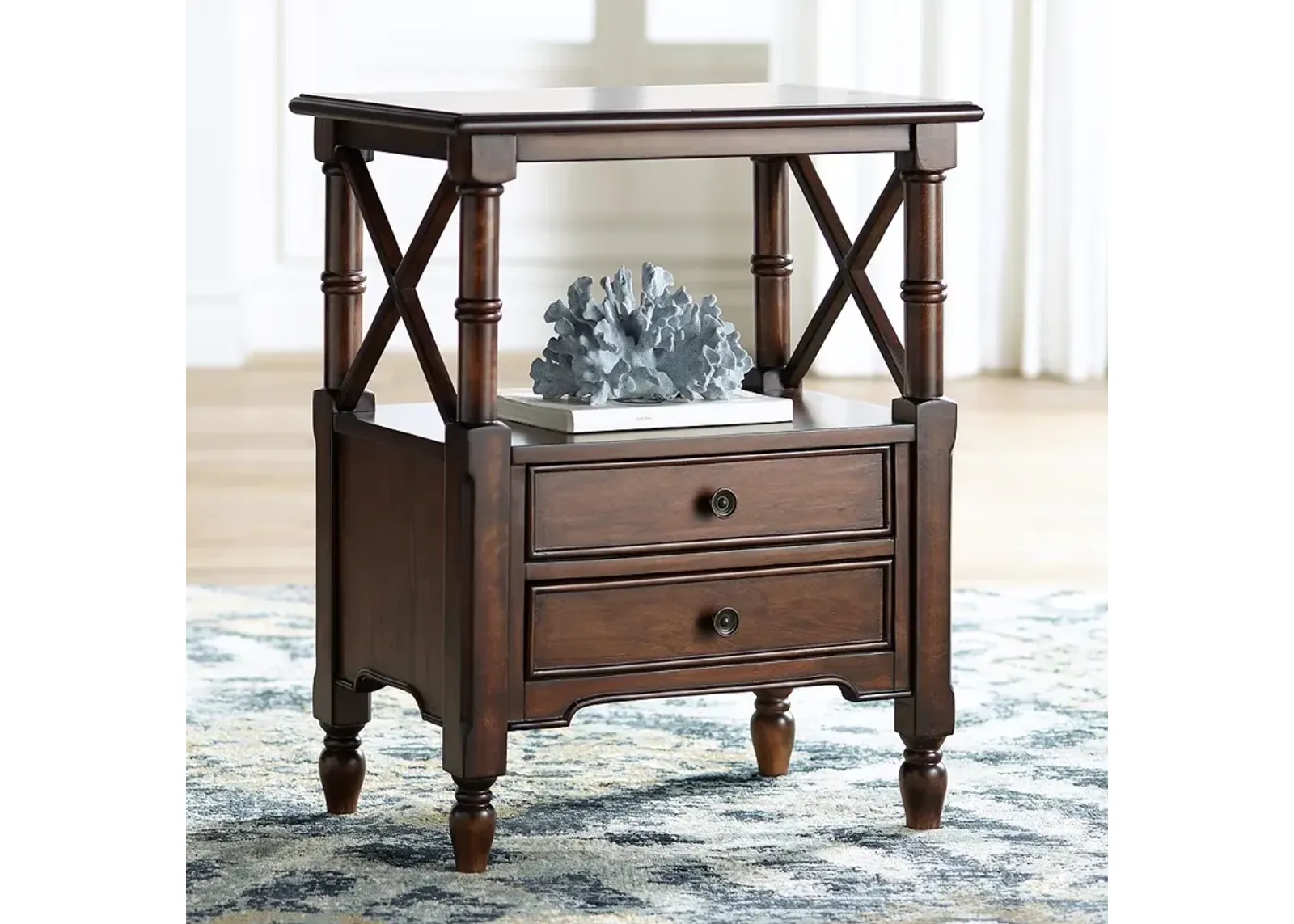 Tamryn 24" Wide Brown Cherry 2-Drawer Accent Table