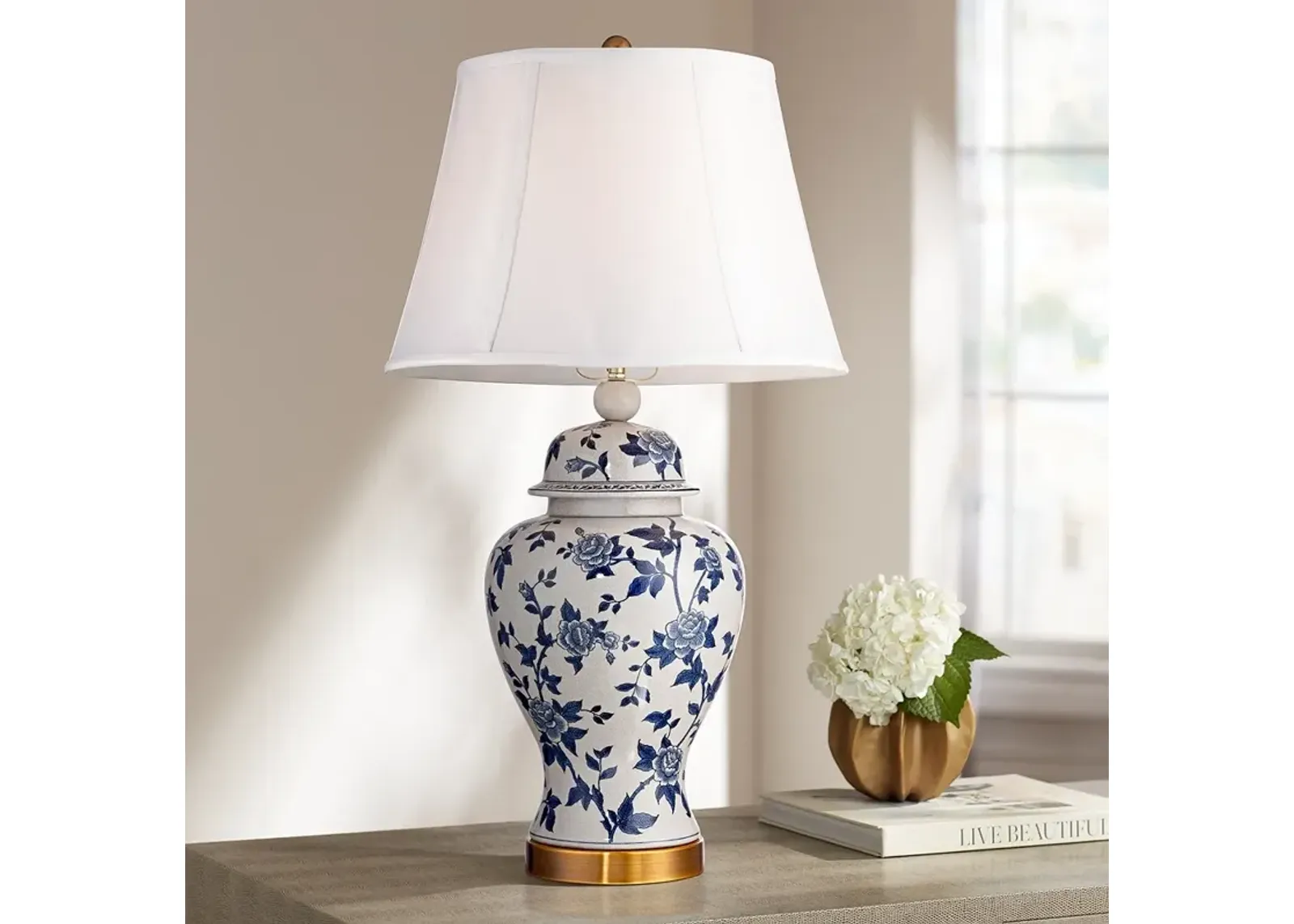 Barnes and Ivy Rose Vine 25" Blue White Ceramic Temple Jar Table Lamp