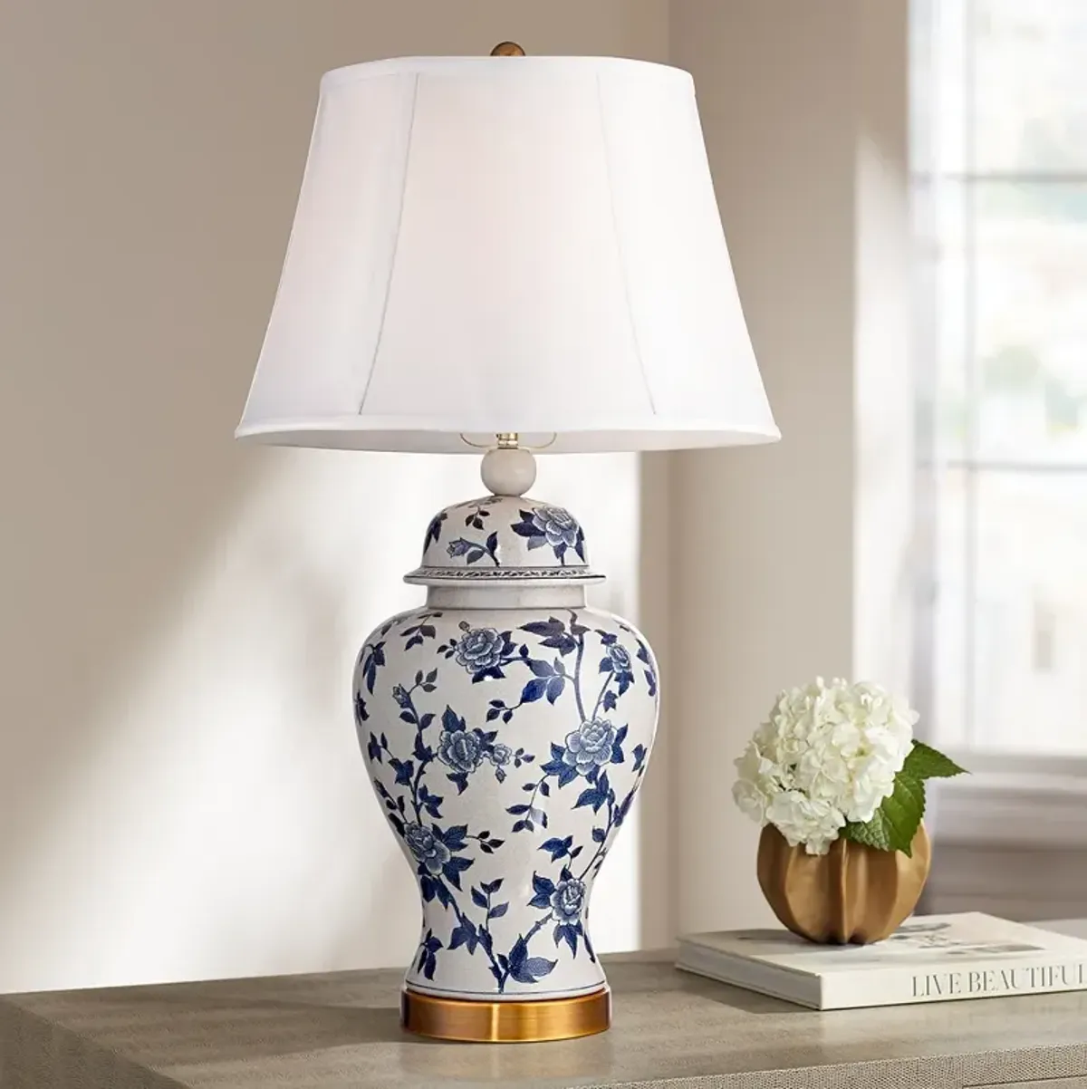 Barnes and Ivy Rose Vine 25" Blue White Ceramic Temple Jar Table Lamp