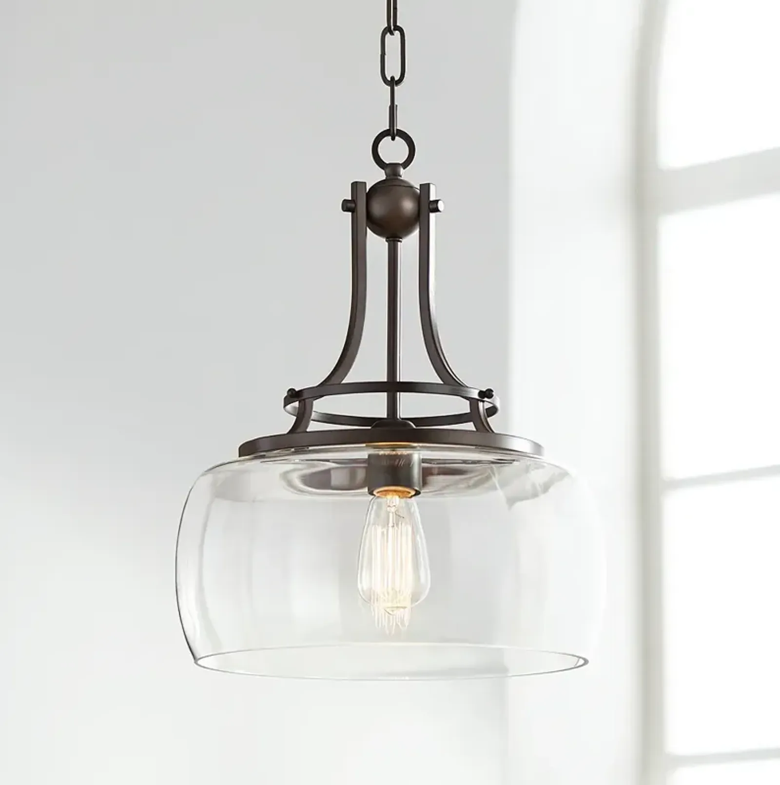 Franklin Iron Charleston 13 1/2" Clear Glass and Bronze Pendant Light