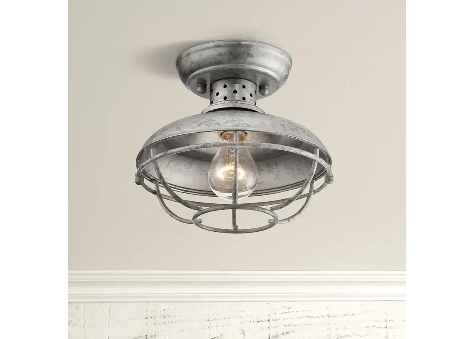 Franklin Iron Works Park 8 1/2" Galvanized Outdoor Cage Ceiling Light