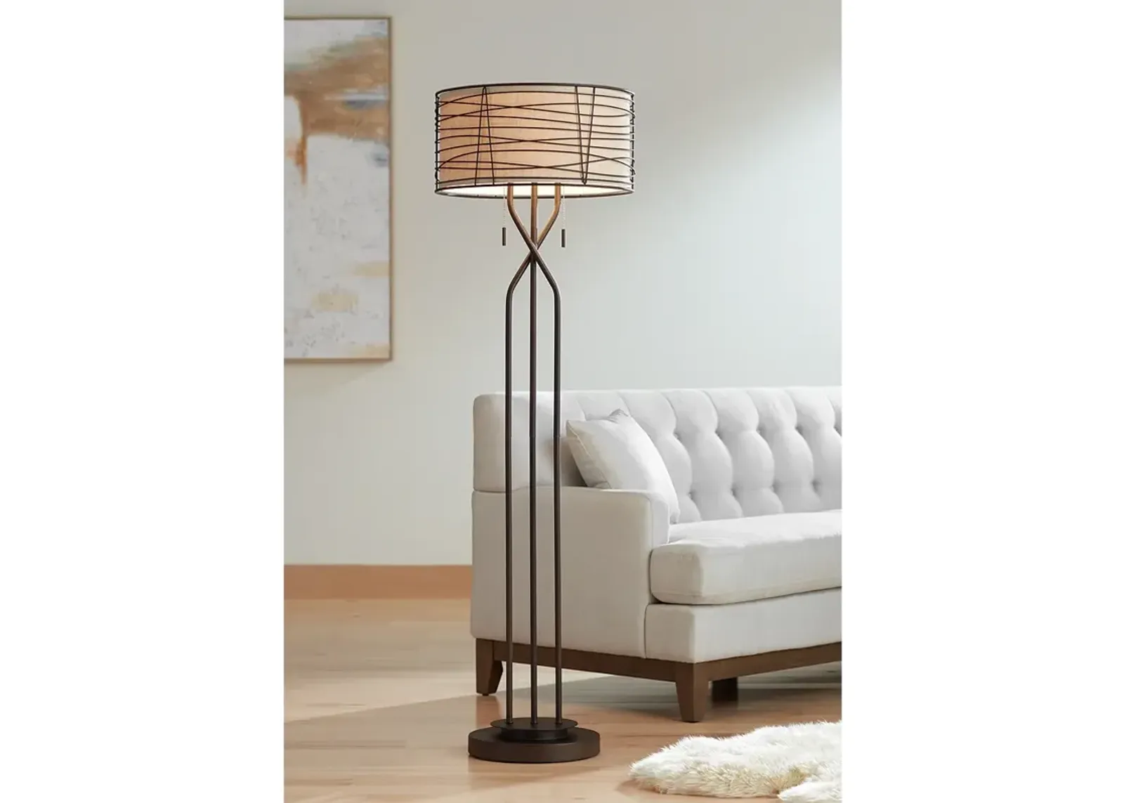 Franklin Iron Works Marlowe 60 1/2" Bronze Woven Metal Floor Lamp