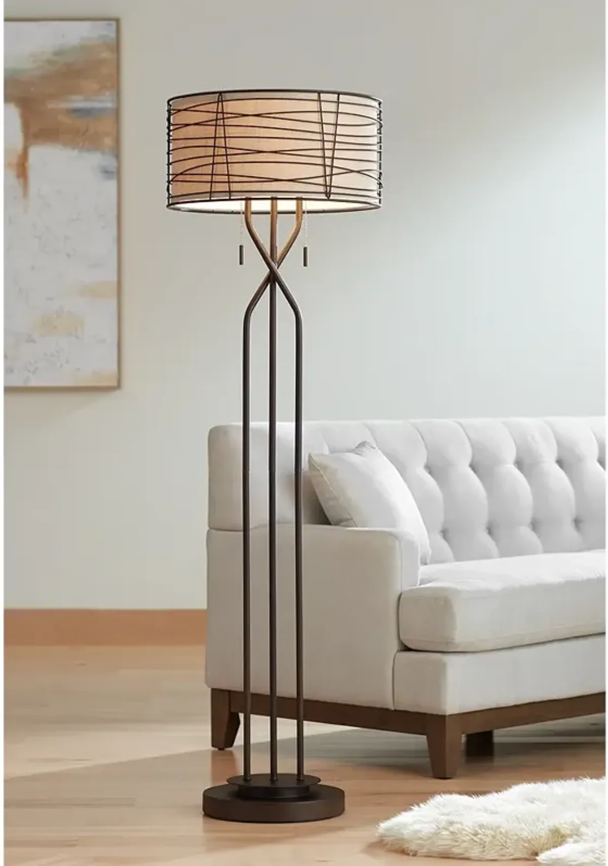 Franklin Iron Works Marlowe 60 1/2" Bronze Woven Metal Floor Lamp